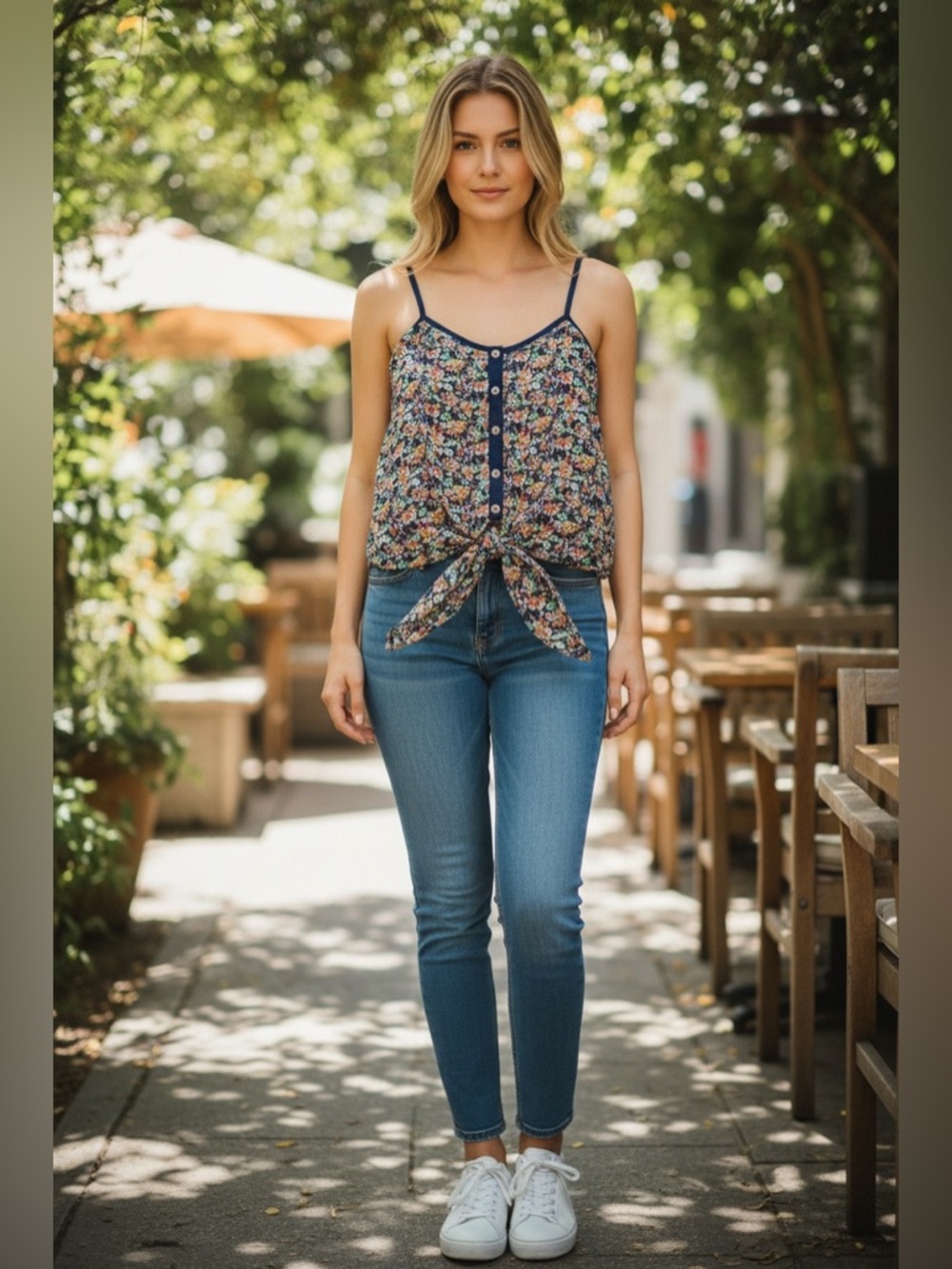 Wet Seal Navy Floral Button-Down Camisole